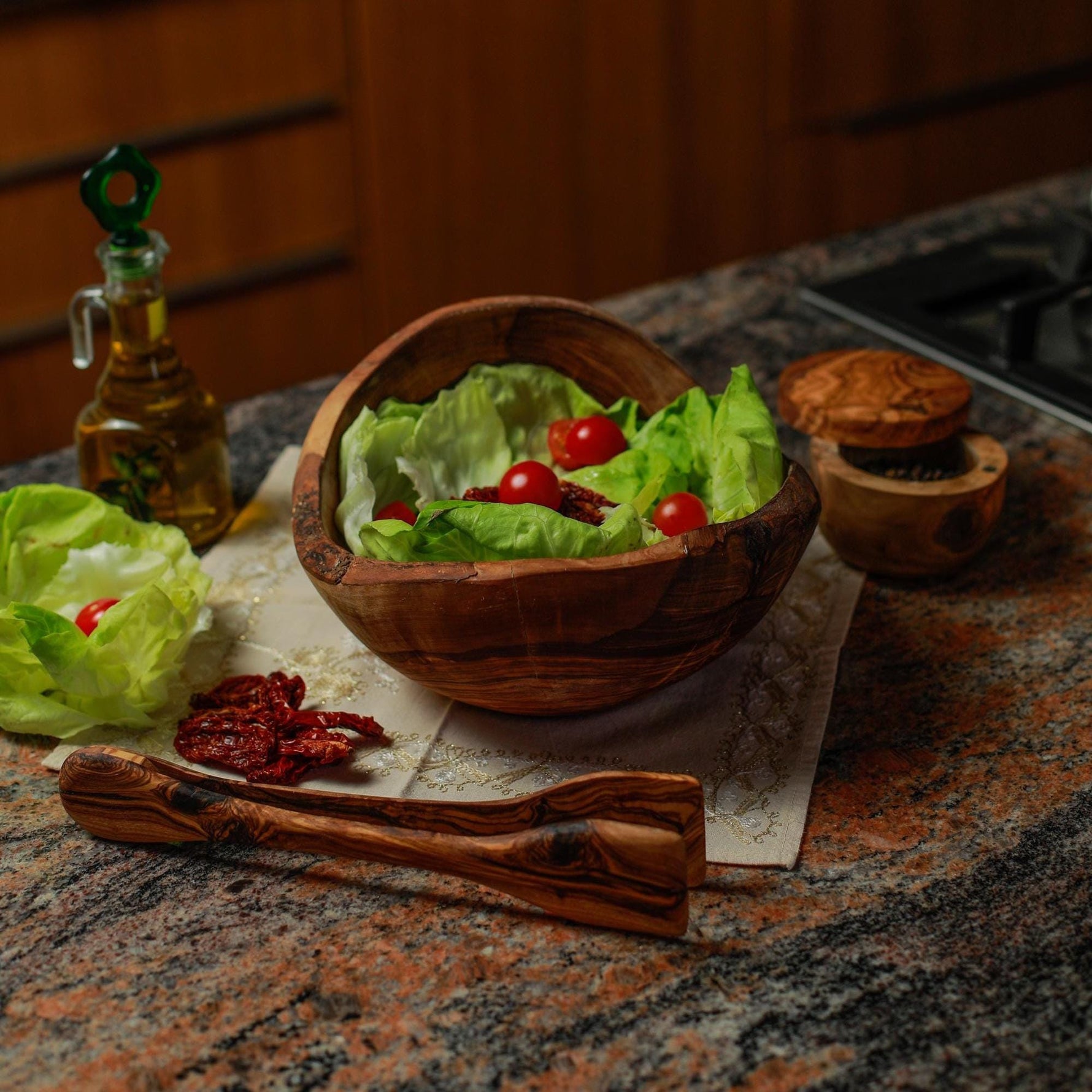 Handmade Olive Wood Bowl – Rustic Decorative Bowl – Natural Wooden Kitchenware – Tunisian Carved Art – Eco-Friendly Gift