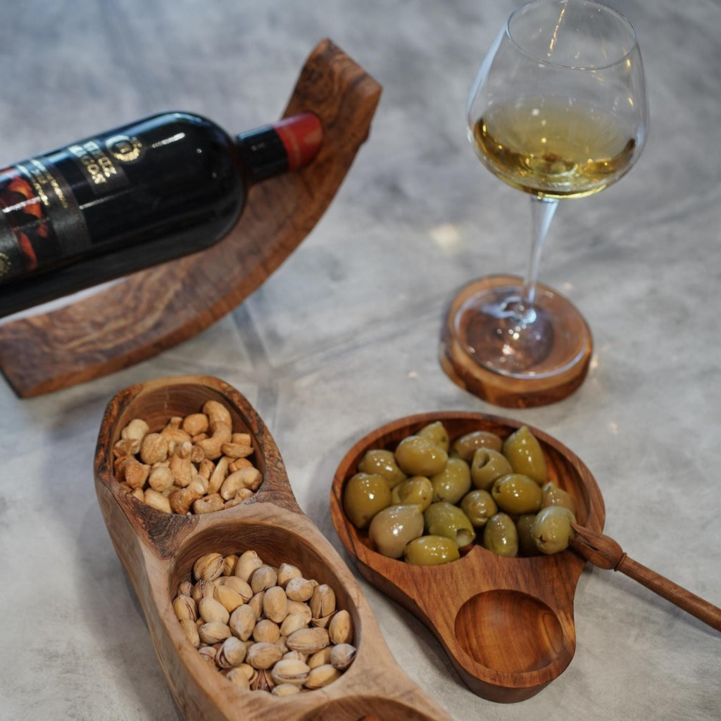 Olive Wood Snack Tray – Handcrafted Artisan Dish with Fork Set