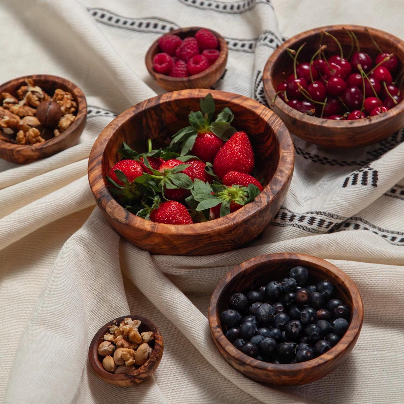 Handmade Olive Wood Small Bowl Set – Rustic Snack & Fruit Bowls (Set of 6)