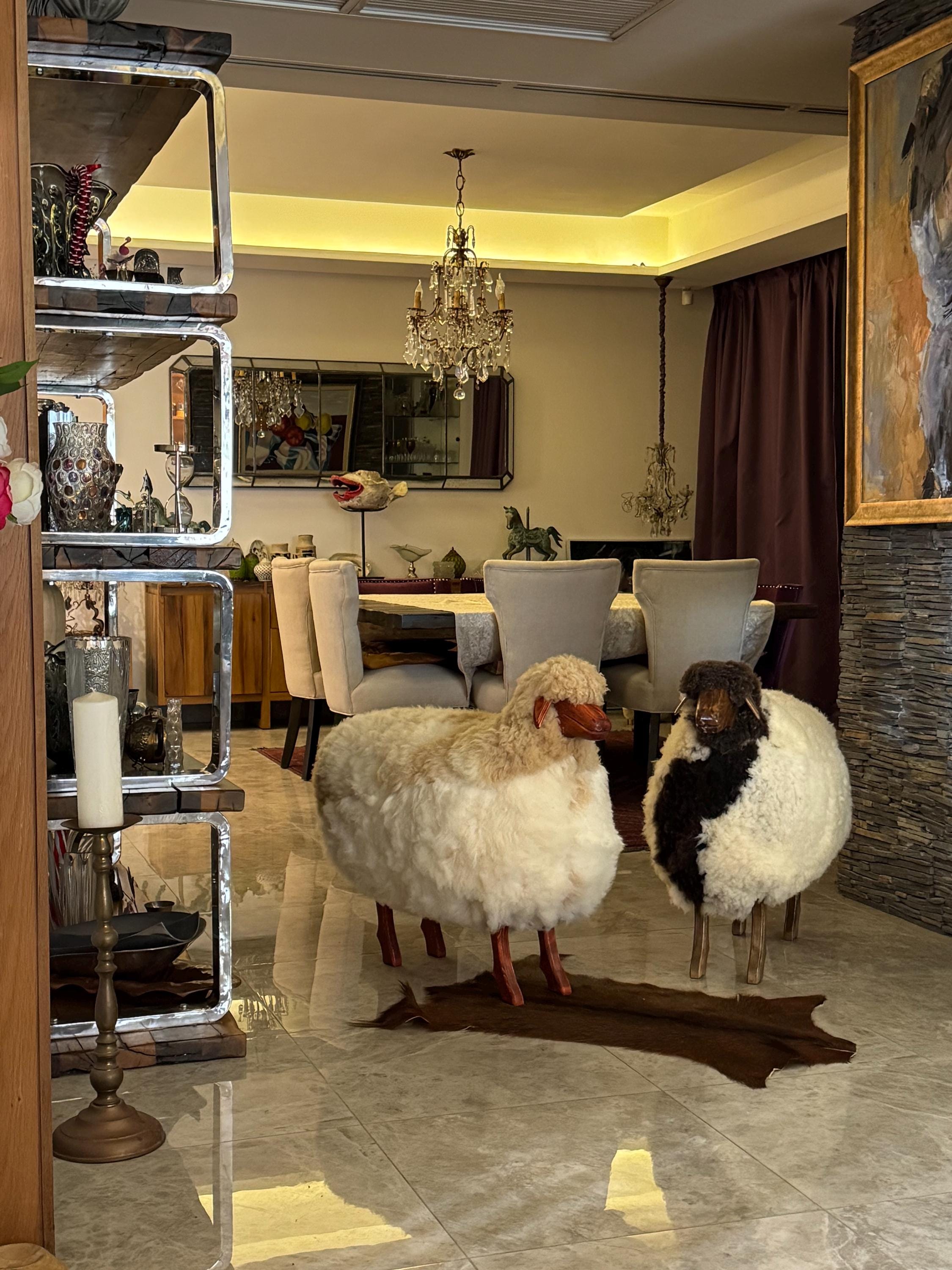 Pair of Wool Sheep Figurines – Handfelted Artisan Sculptures for Home and Collection