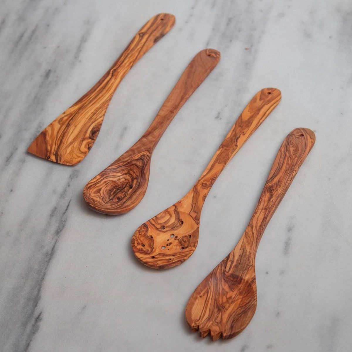 Olive Wood Utensil Set with Holder – Essential Kitchen Tools, Unique and Eco-Friendly Gift