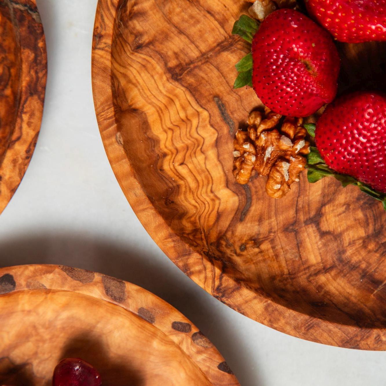 Handcrafted Olive Wood Plate Set: Rustic Snack & Dessert Serving Trays