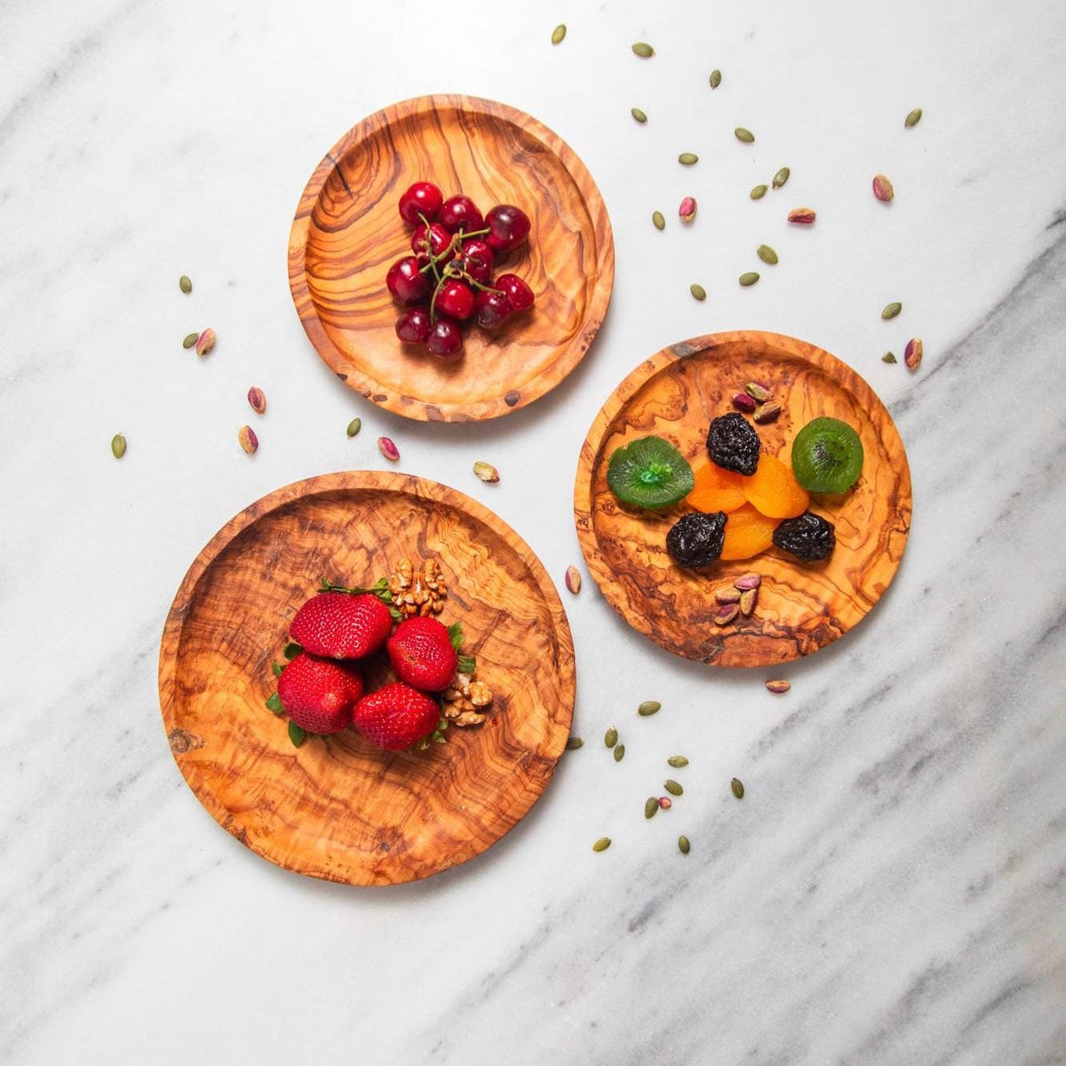 Handcrafted Olive Wood Plate Set: Rustic Snack & Dessert Serving Trays
