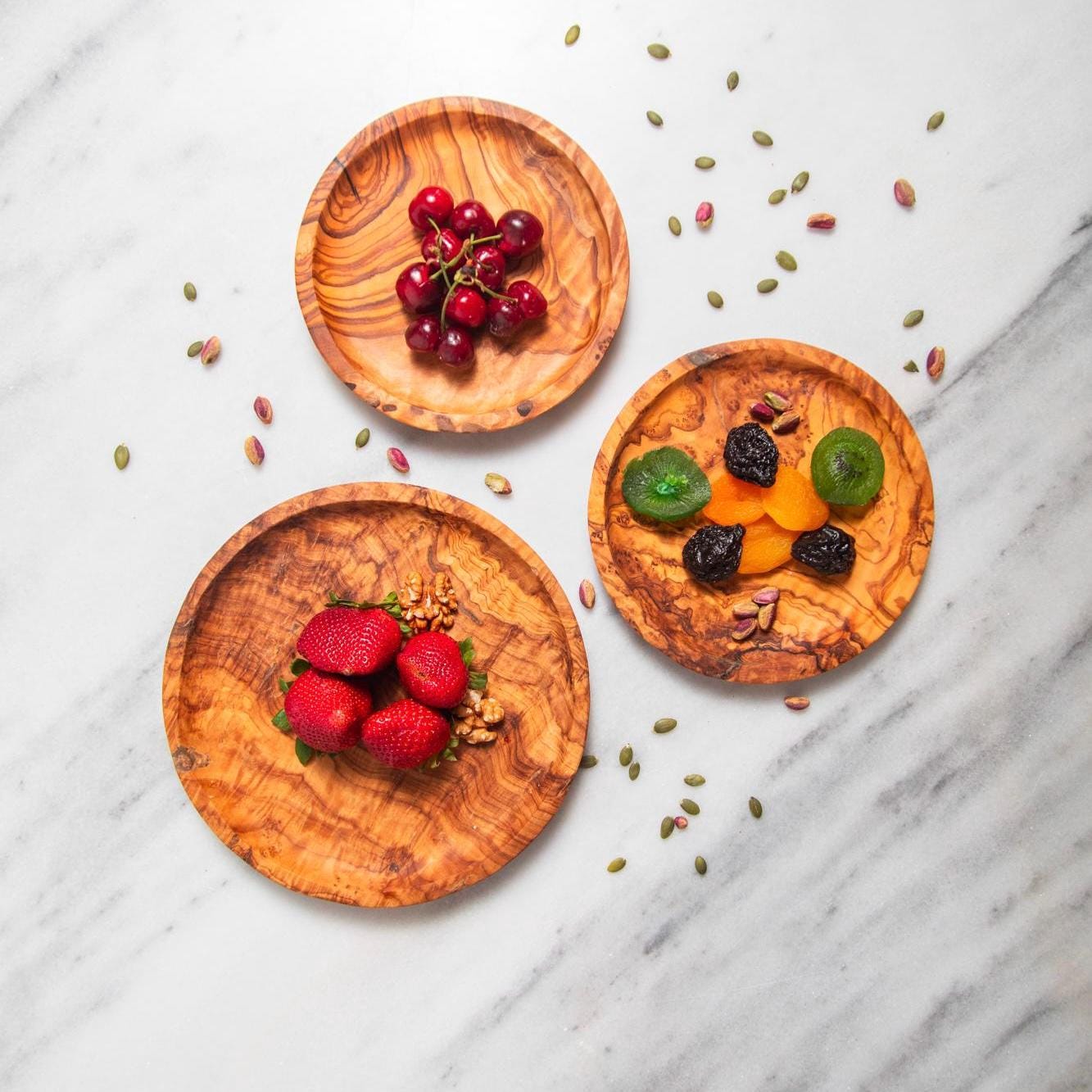 Handcrafted Olive Wood Plate Set: Rustic Snack & Dessert Serving Trays