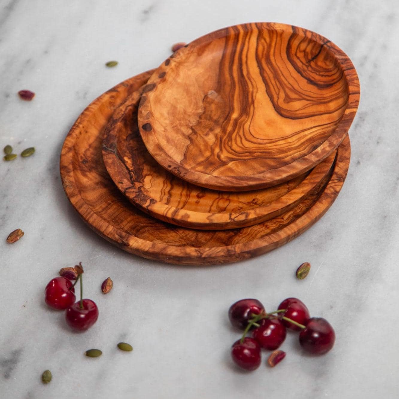 Handcrafted Olive Wood Plate Set: Rustic Snack & Dessert Serving Trays