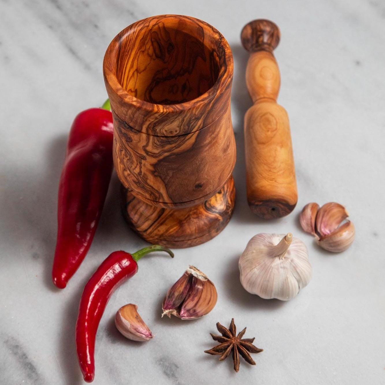 Handcrafted Olive Wood Mortar and Pestle: Rustic Spice Grinder