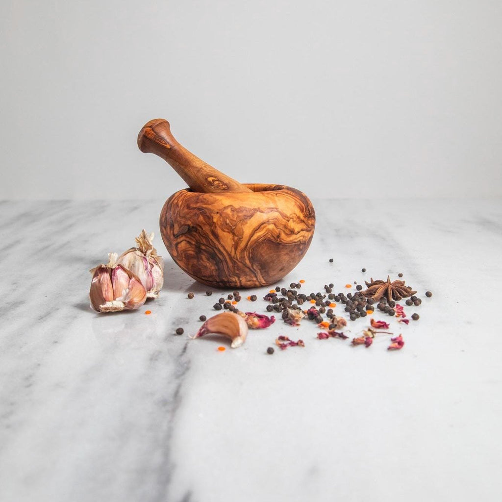 Handcrafted Olive Wood Mortar and Pestle: Rustic Spice Grinder
