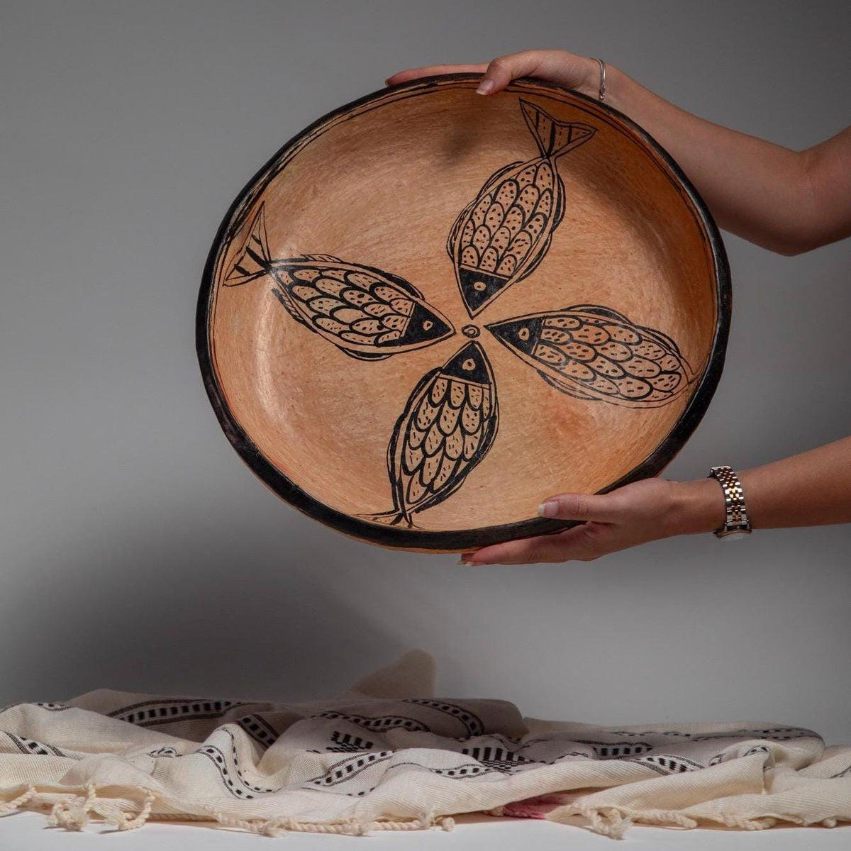 Handmade Pottery Bowl – 14 inch Large Decorative Centerpiece, Rustic Fruit Bowl, Boho Home Decor