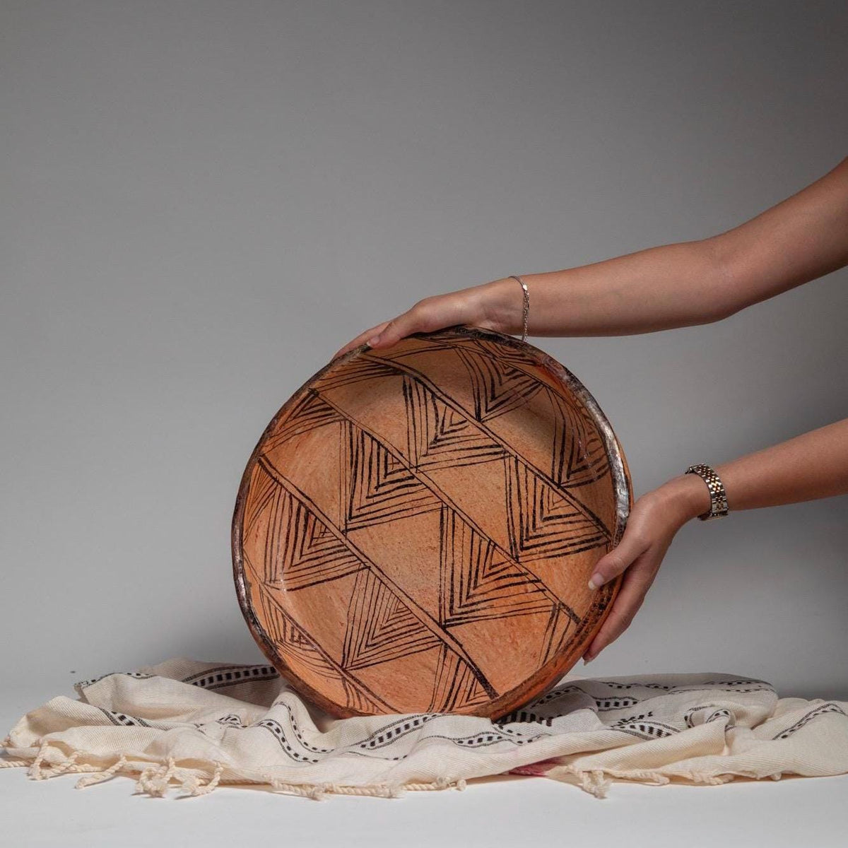 Handmade Pottery Bowl – 14 inch Large Decorative Centerpiece, Rustic Fruit Bowl, Boho Home Decor