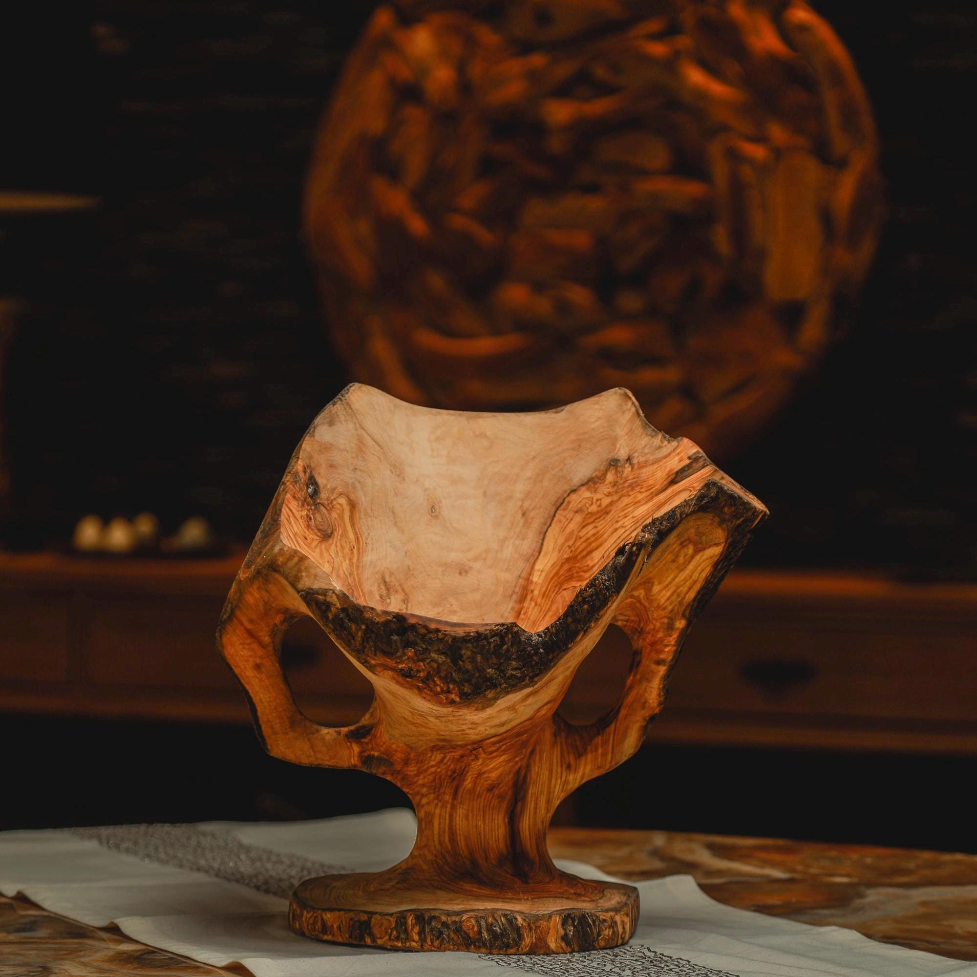 Artisan Olive Wood Centerpiece – Singular Handcarved Collector’s Piece