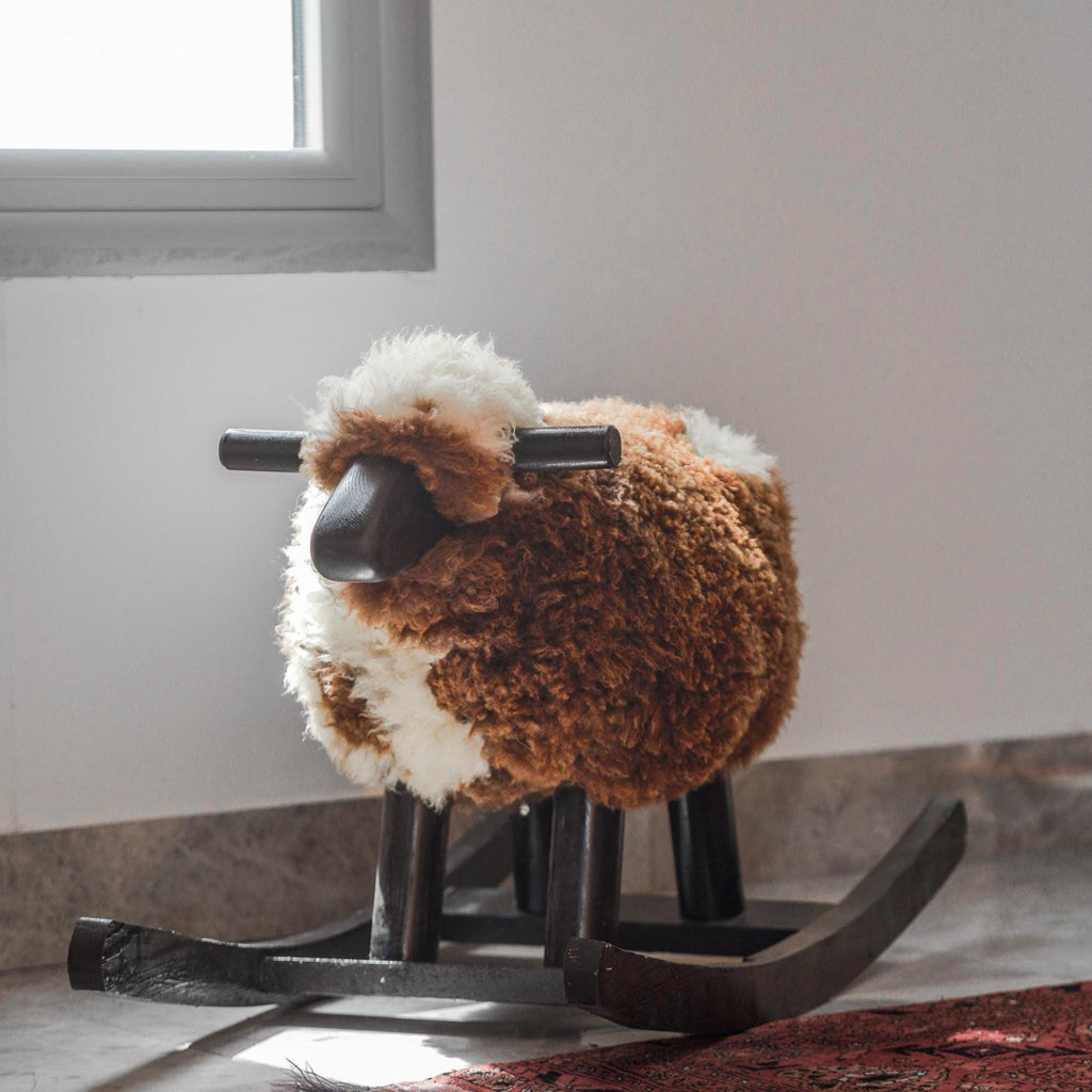 Sheep Rocking Chair: Real Sheepskin & Wood, Nursery Decor