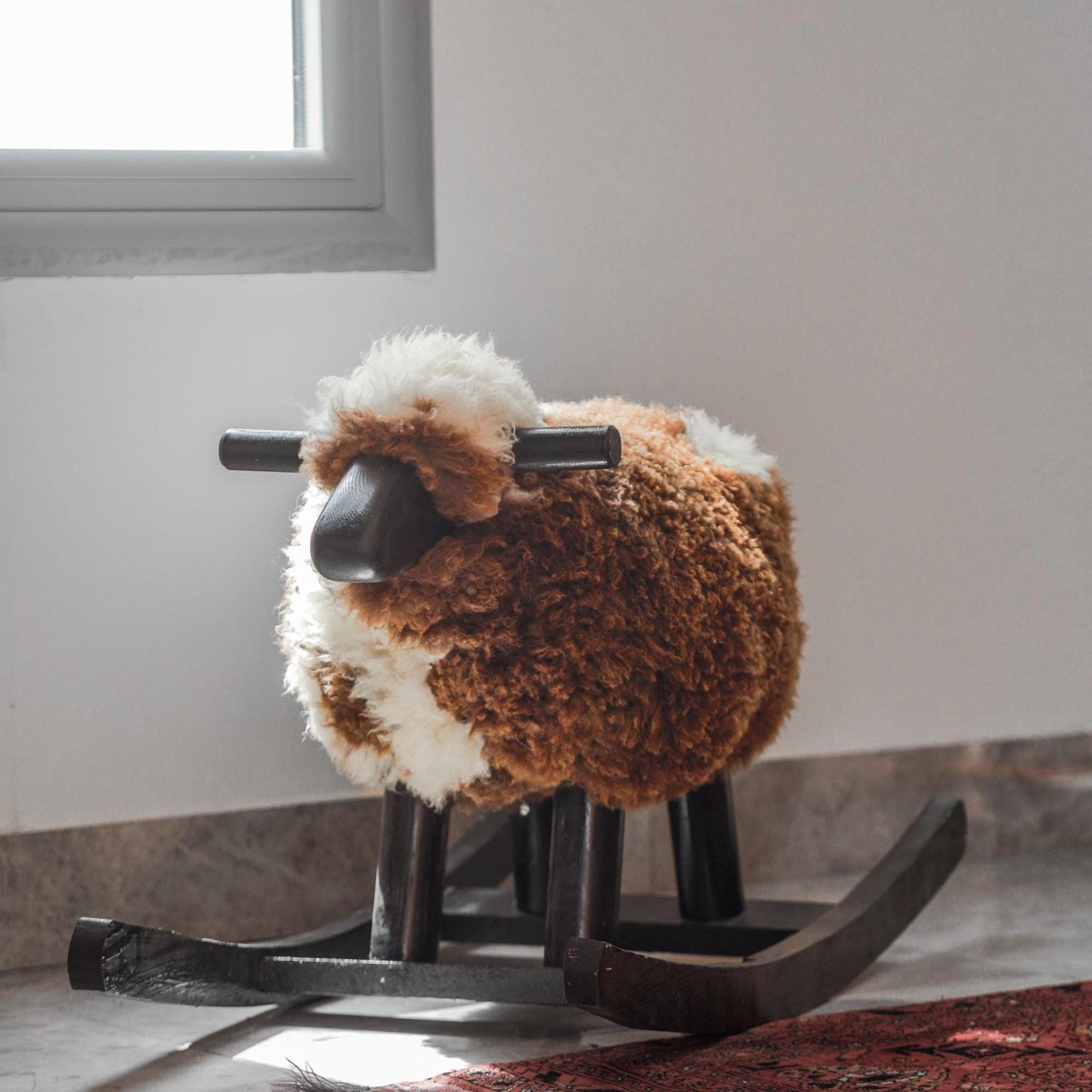Sheep Rocking Chair: Real Sheepskin & Wood, Nursery Decor