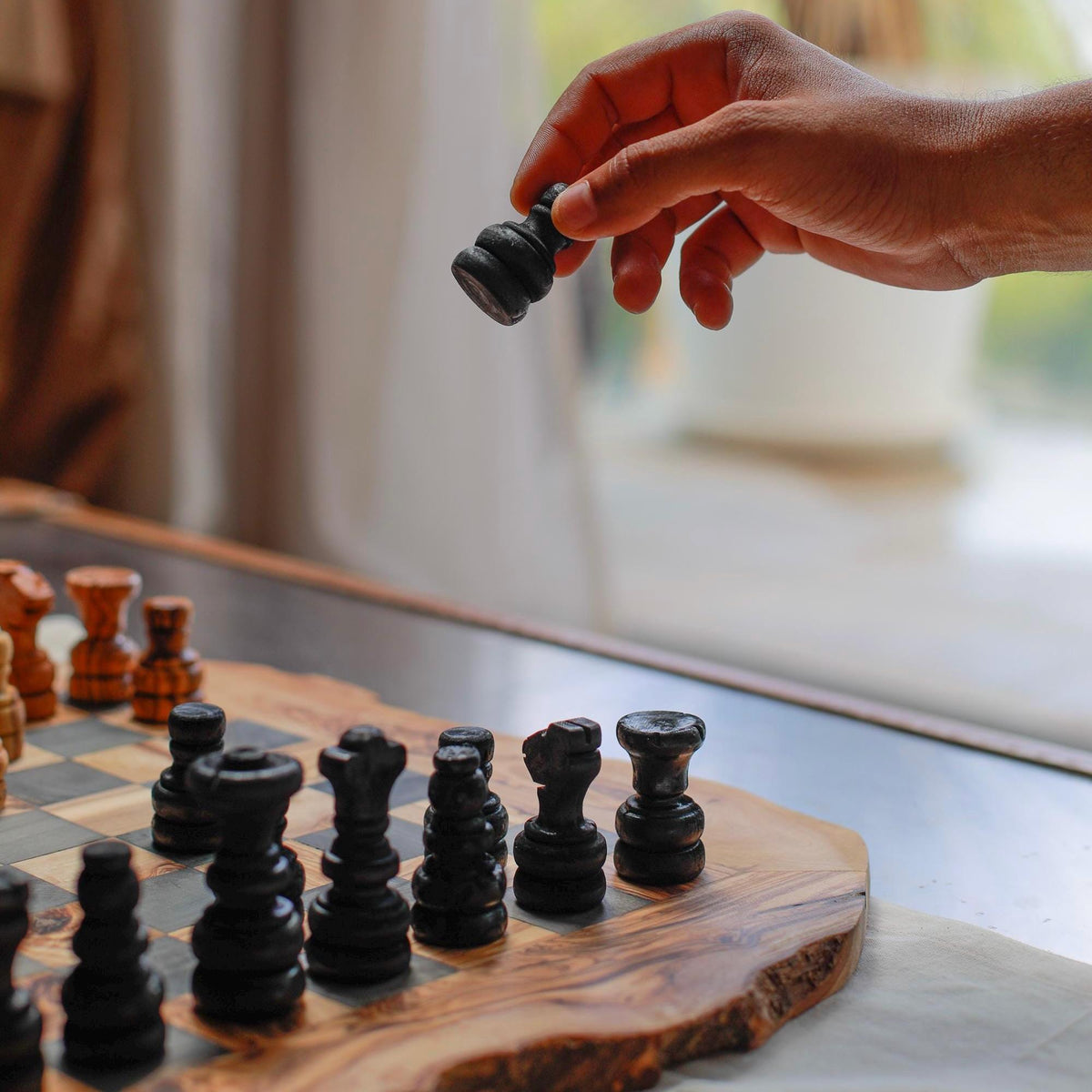 Handcrafted Olive Wood Chess Set: Artisan Board Game