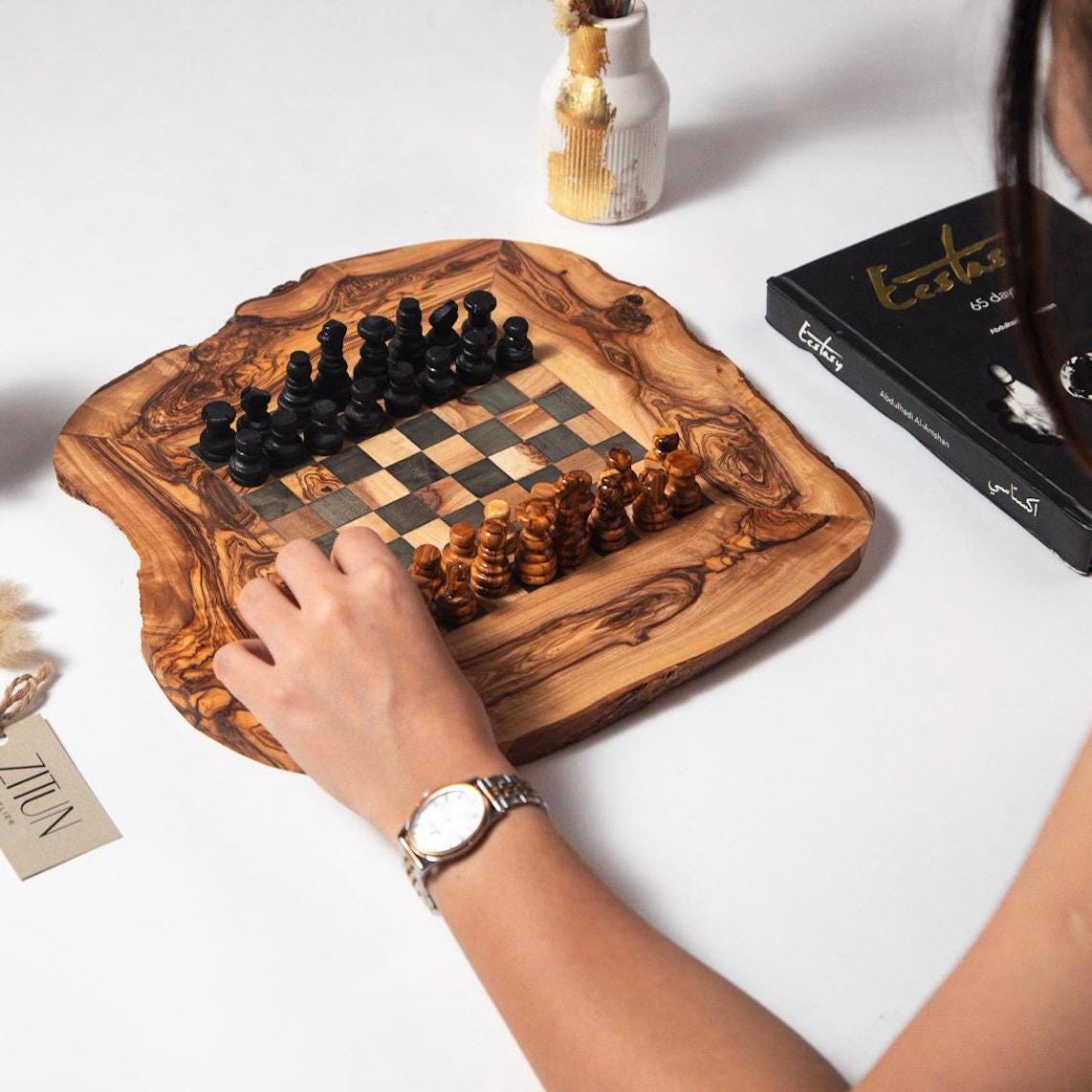 Handcrafted Olive Wood Chess Set: Artisan Board Game