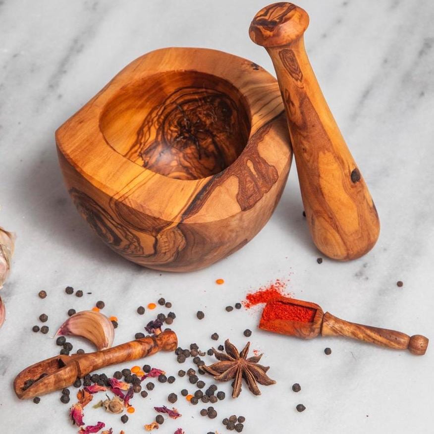 Set of 3 Olive Wood Scoops – Handmade Measuring Spoons, Rustic Spice & Coffee Scoops