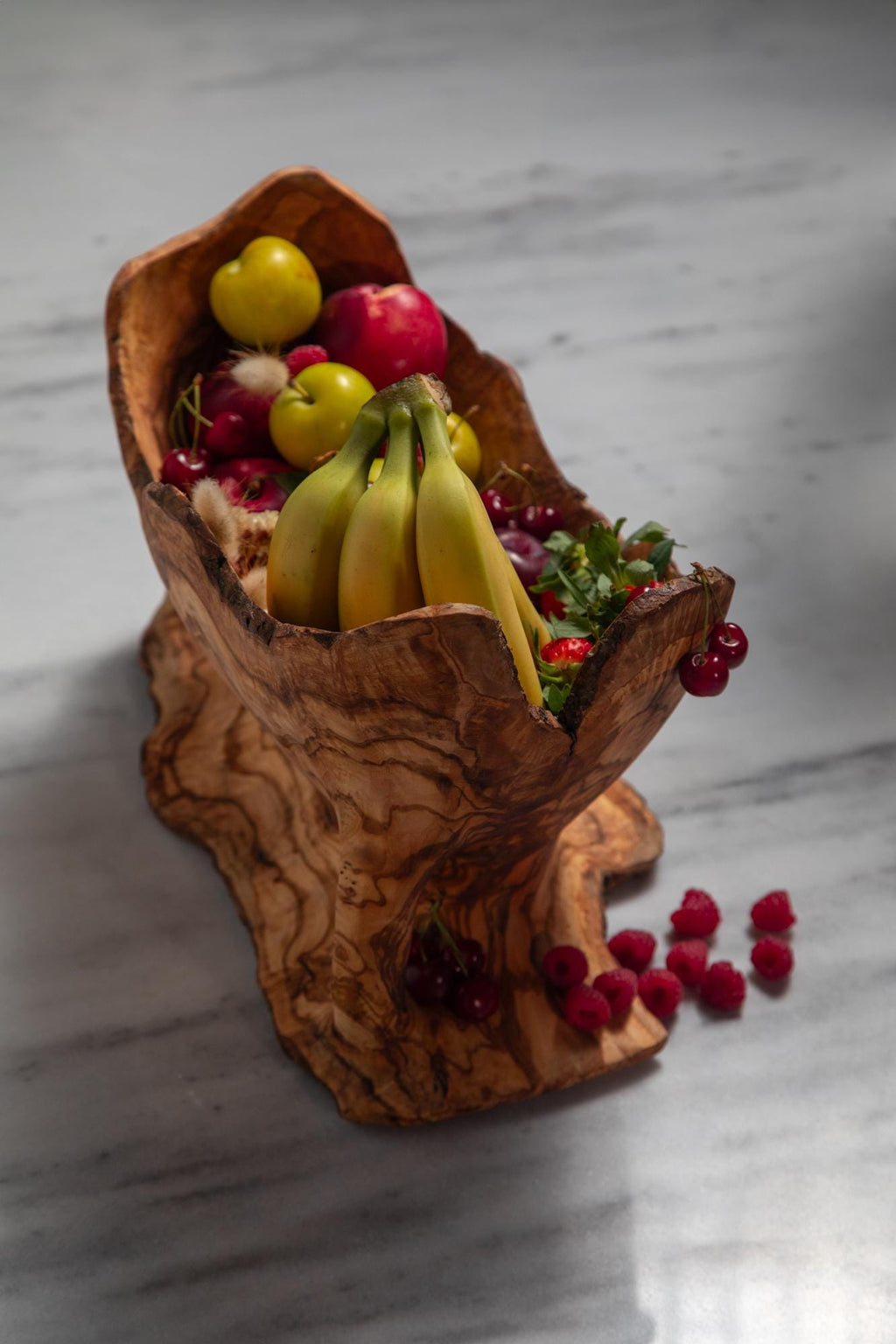 Handmade Olive Wood Centerpiece- Unique Bowl Sculpture - Kitchen Decor - Natural Wooden Artisan Basket - Durable Decorative Accessory