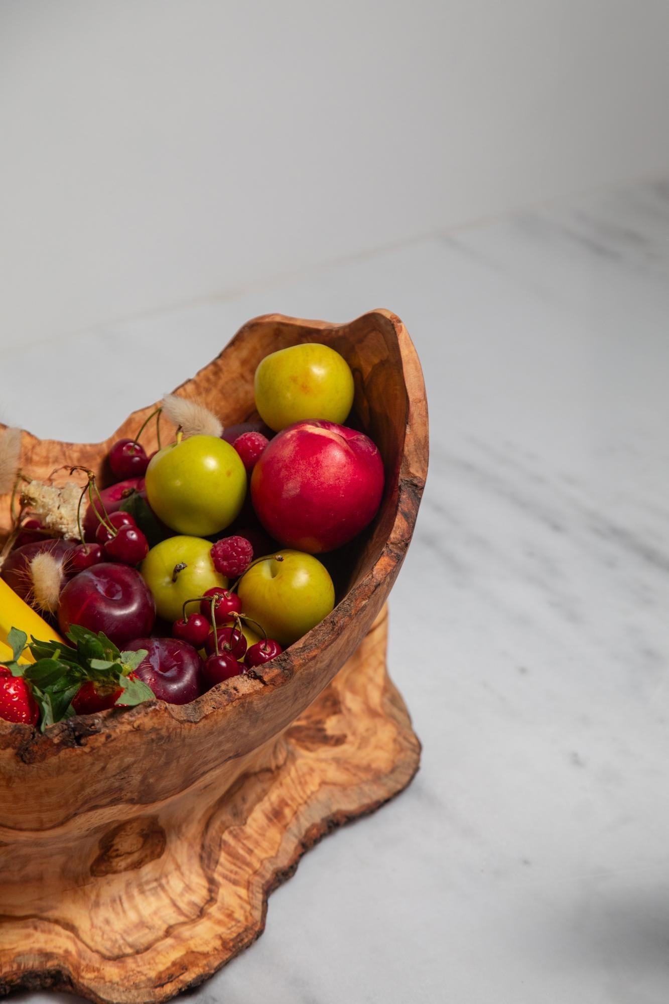 Handmade Olive Wood Centerpiece- Unique Bowl Sculpture - Kitchen Decor - Natural Wooden Artisan Basket - Durable Decorative Accessory