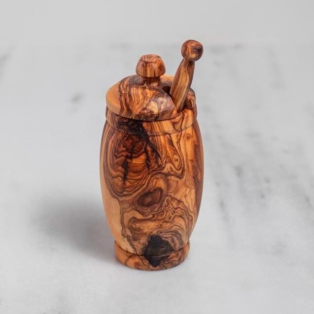 Olive Wood Honey Jar – Handcrafted Artisan Pot for Table and Home