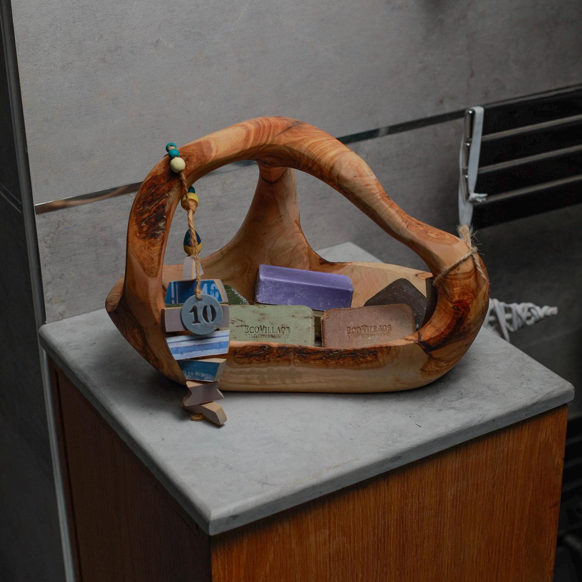 Olive Wood Bowl – Handcrafted Sculptural Basket for Table and Collection