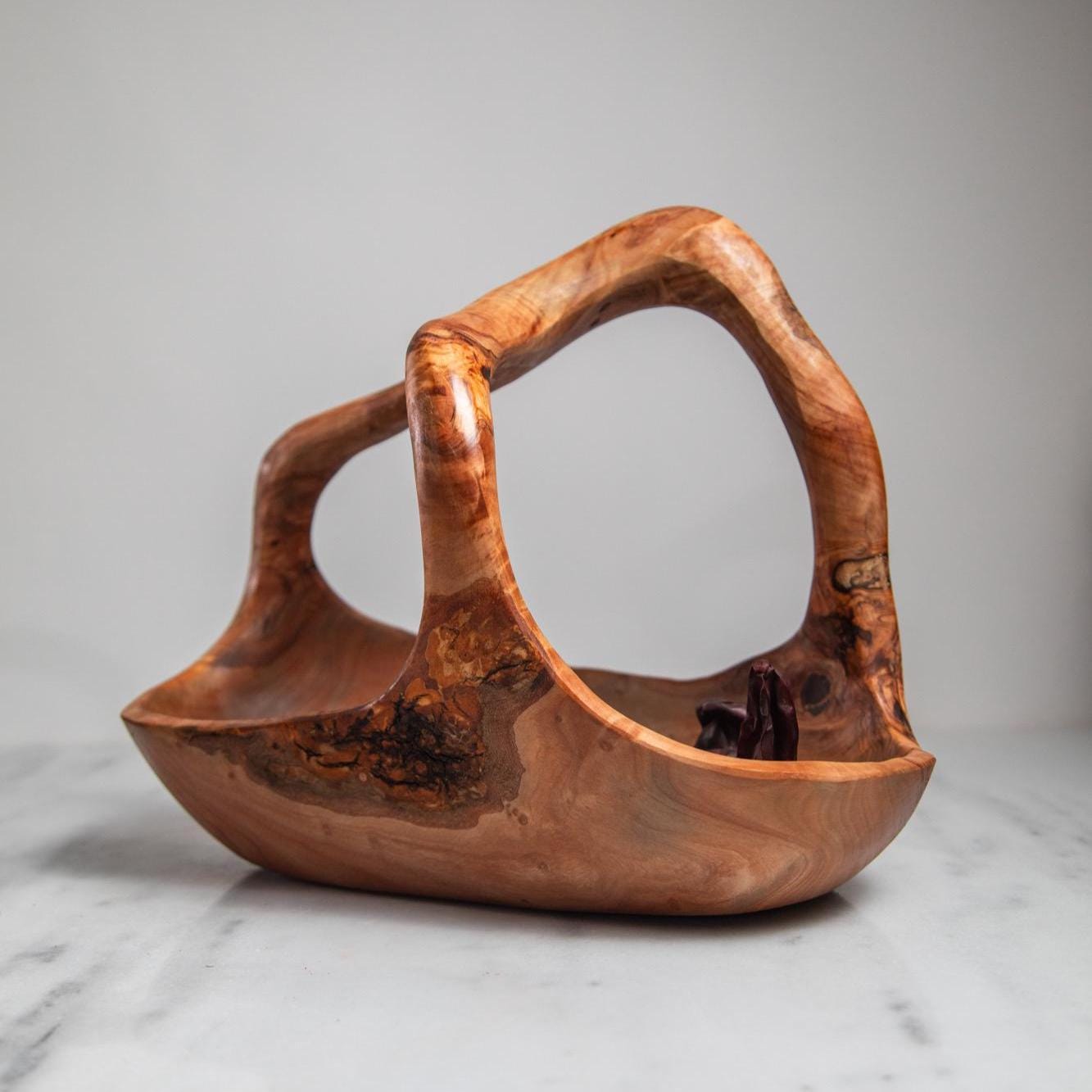 Olive Wood Bowl – Handcrafted Sculptural Basket for Table and Collection