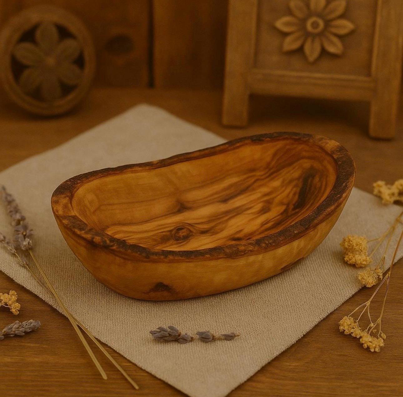 Handmade Olive Wood Bowl: Rustic Kitchen Centerpiece