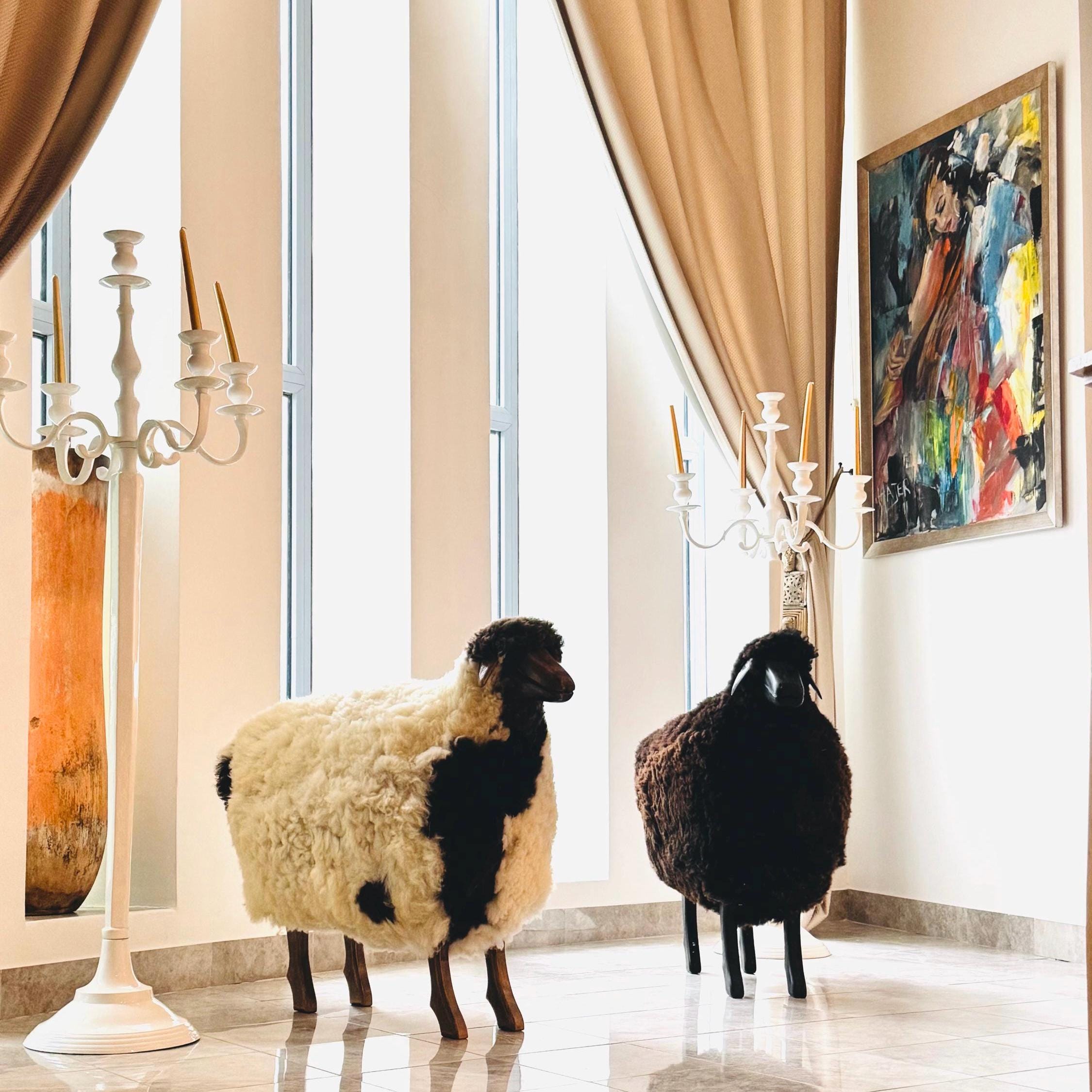 Pair of Wool Sheep Figurines – Handfelted Artisan Sculptures for Home and Collection