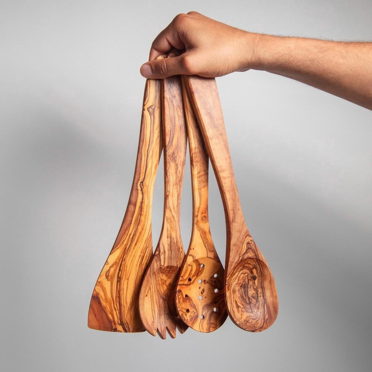 Olive Wood Utensil Set with Holder – Essential Kitchen Tools, Unique and Eco-Friendly Gift