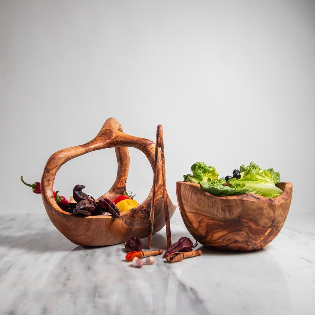 Olive Wood Bowl – Handcrafted Sculptural Basket for Table and Collection
