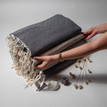 Handwoven Linen Throw: Natural Flax, Rustic Tunisian Decor