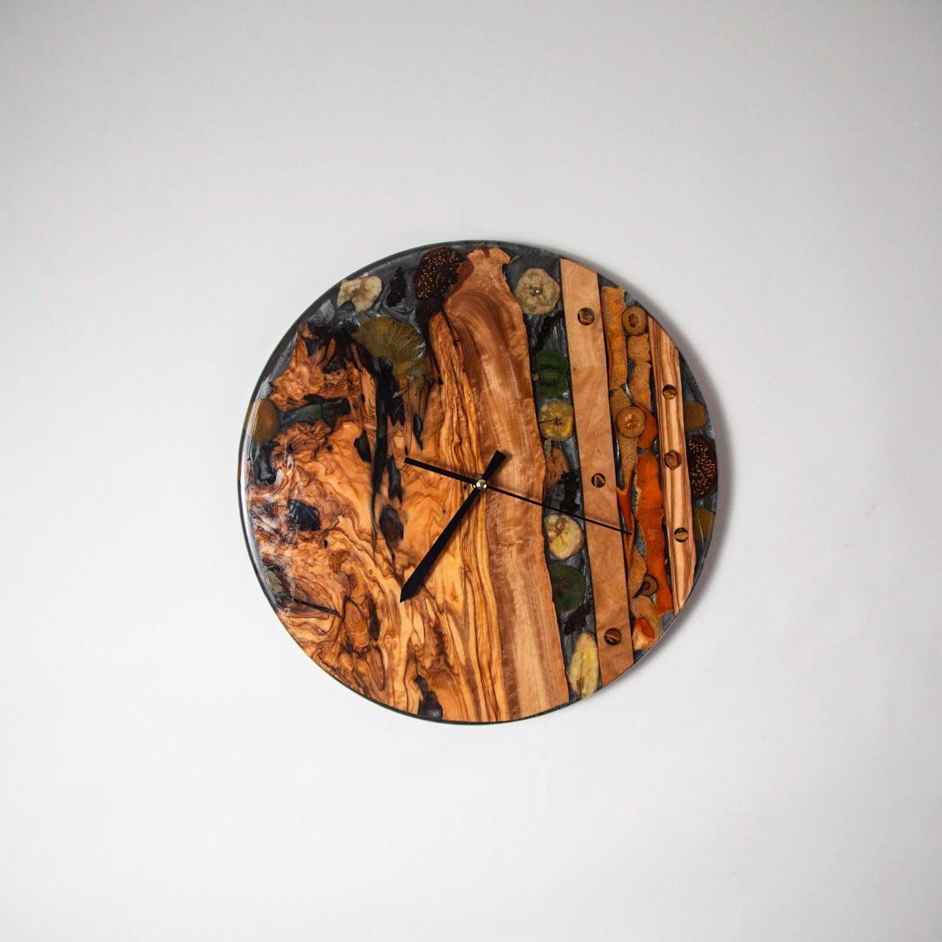 Acrylic Wall Clock – Koa Wood Grain & Epoxy – Handmade Modern Clock – Minimalist Natural Wall Art – Silent Non-Ticking Decor
