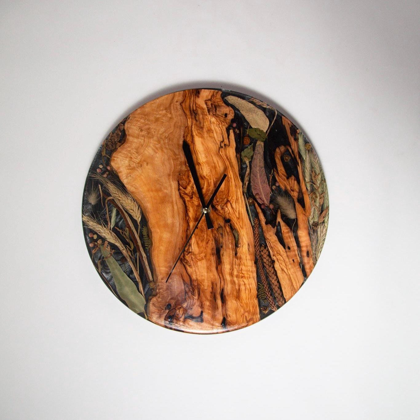 Acrylic Wall Clock – Koa Wood Grain & Epoxy – Handmade Modern Clock – Minimalist Natural Wall Art – Silent Non-Ticking Decor