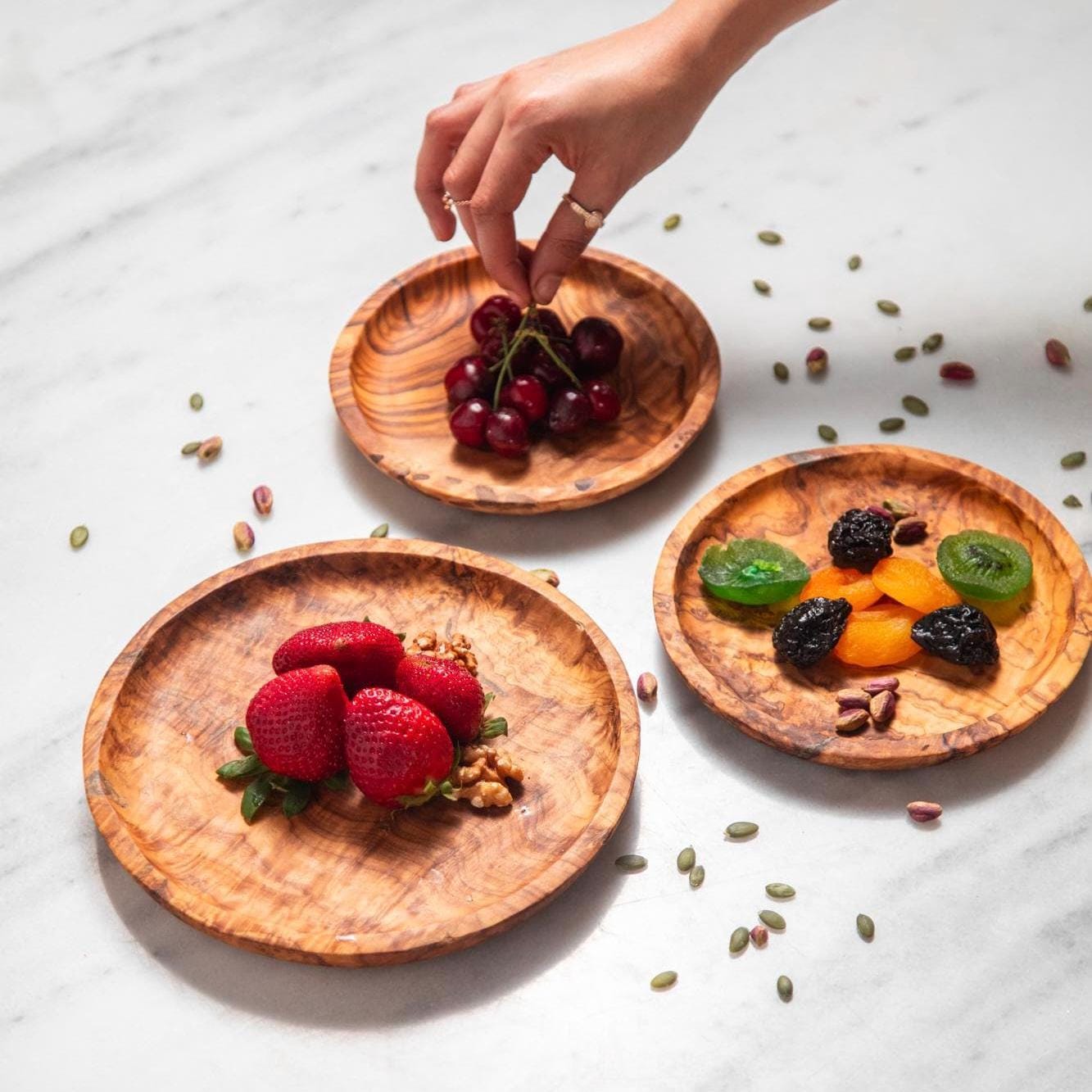 Handcrafted Olive Wood Plate Set: Rustic Snack & Dessert Serving Trays