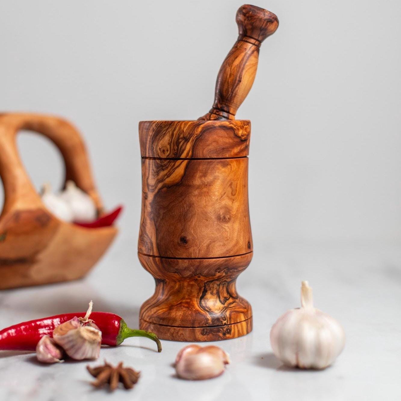 Handcrafted Olive Wood Mortar and Pestle: Rustic Spice Grinder