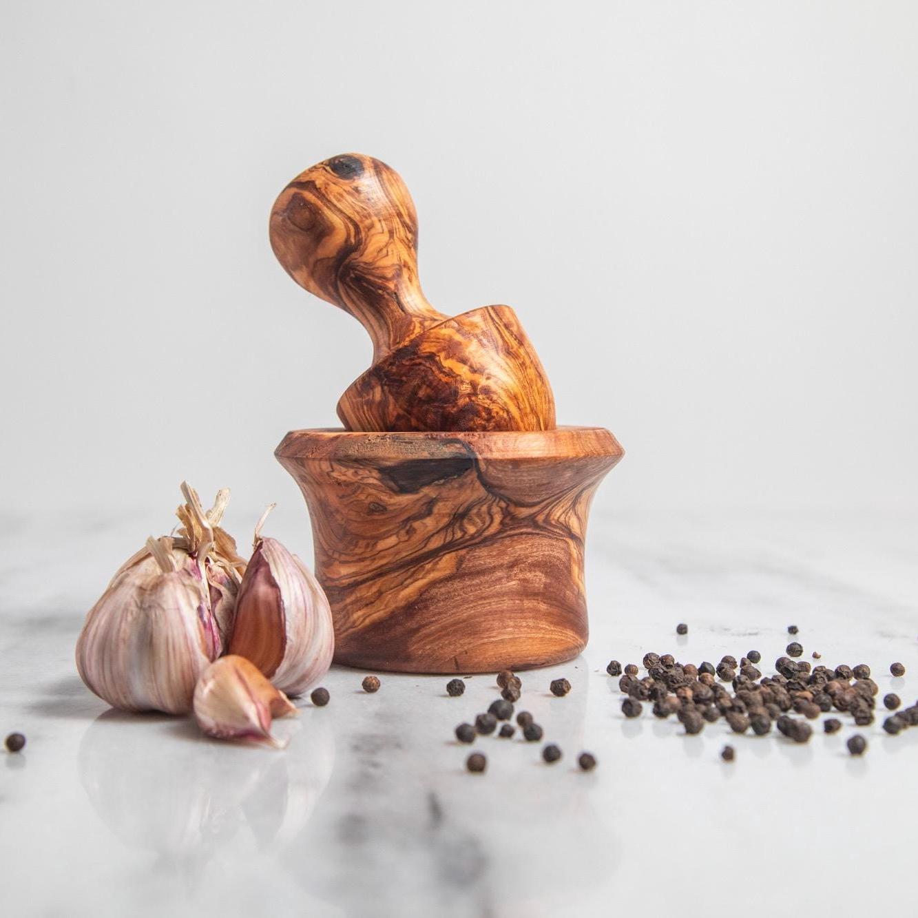 Handcrafted Olive Wood Mortar and Pestle: Rustic Spice Grinder