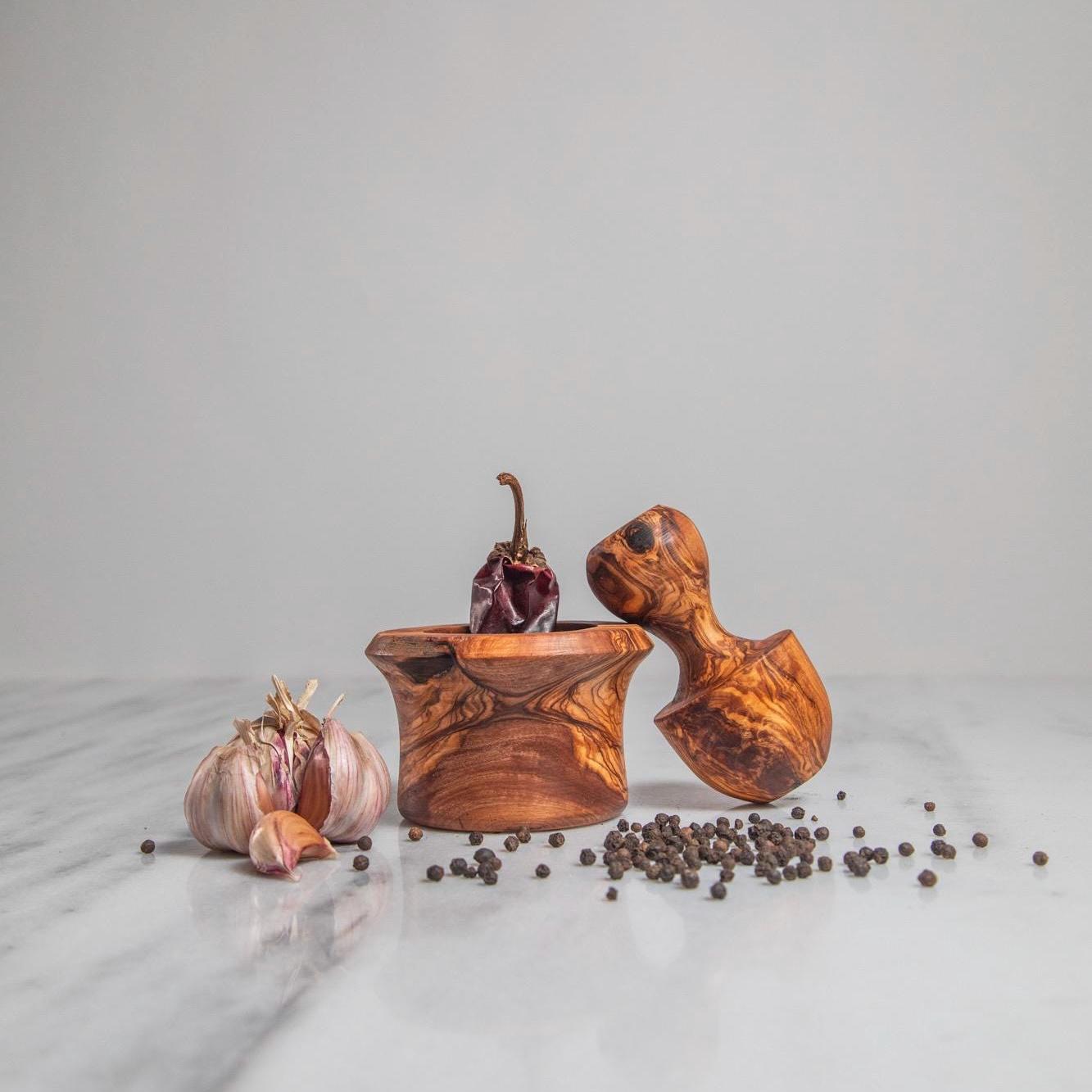Handcrafted Olive Wood Mortar and Pestle: Rustic Spice Grinder