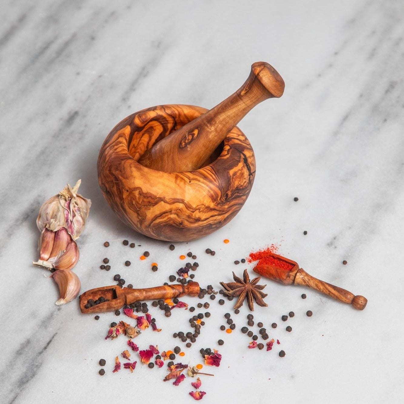 Handcrafted Olive Wood Mortar and Pestle: Rustic Spice Grinder