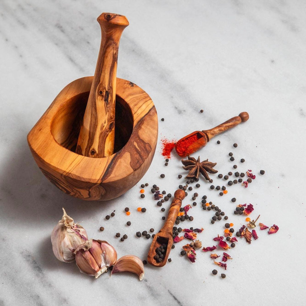 Handcrafted Olive Wood Mortar and Pestle: Rustic Spice Grinder
