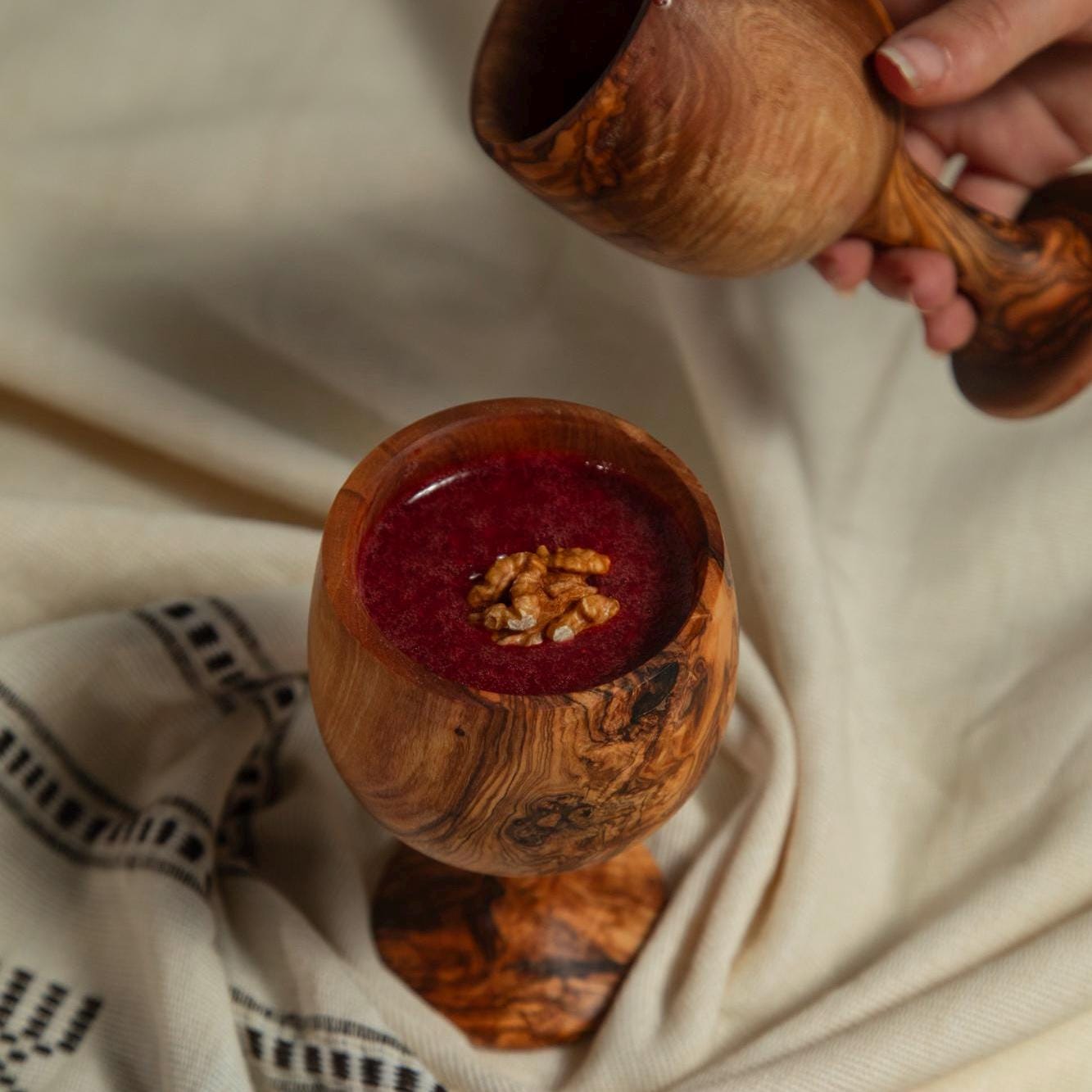 Handmade Olive Wood Cup – Rustic Natural Cup for Juices, Smoothies & Desserts