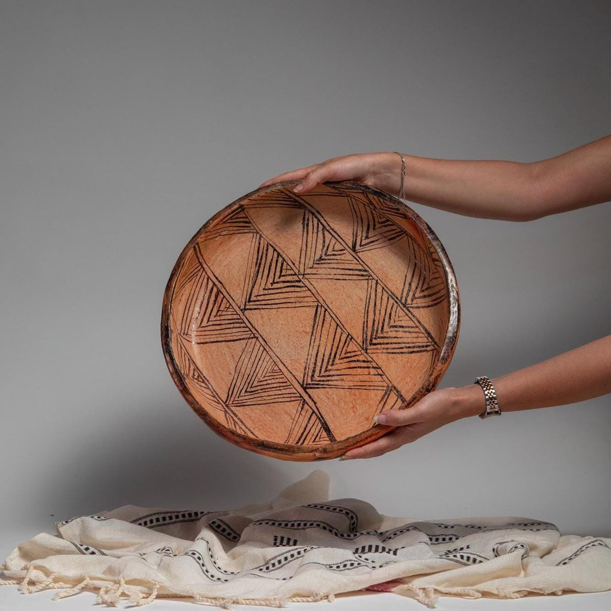 Handmade Pottery Bowl – 14 inch Large Decorative Centerpiece, Rustic Fruit Bowl, Boho Home Decor