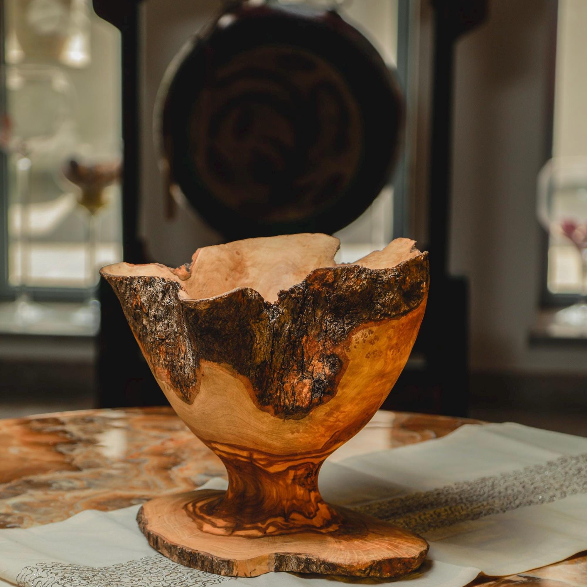 Artisan Olive Wood Centerpiece – Singular Handcarved Collector’s Piece