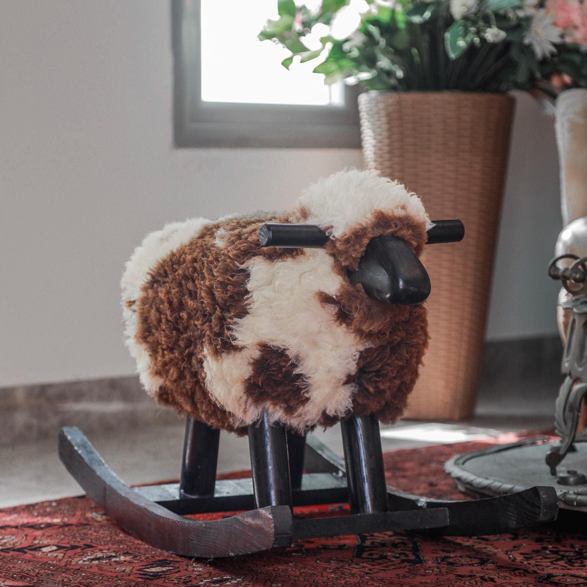Sheep Rocking Chair: Real Sheepskin & Wood, Nursery Decor