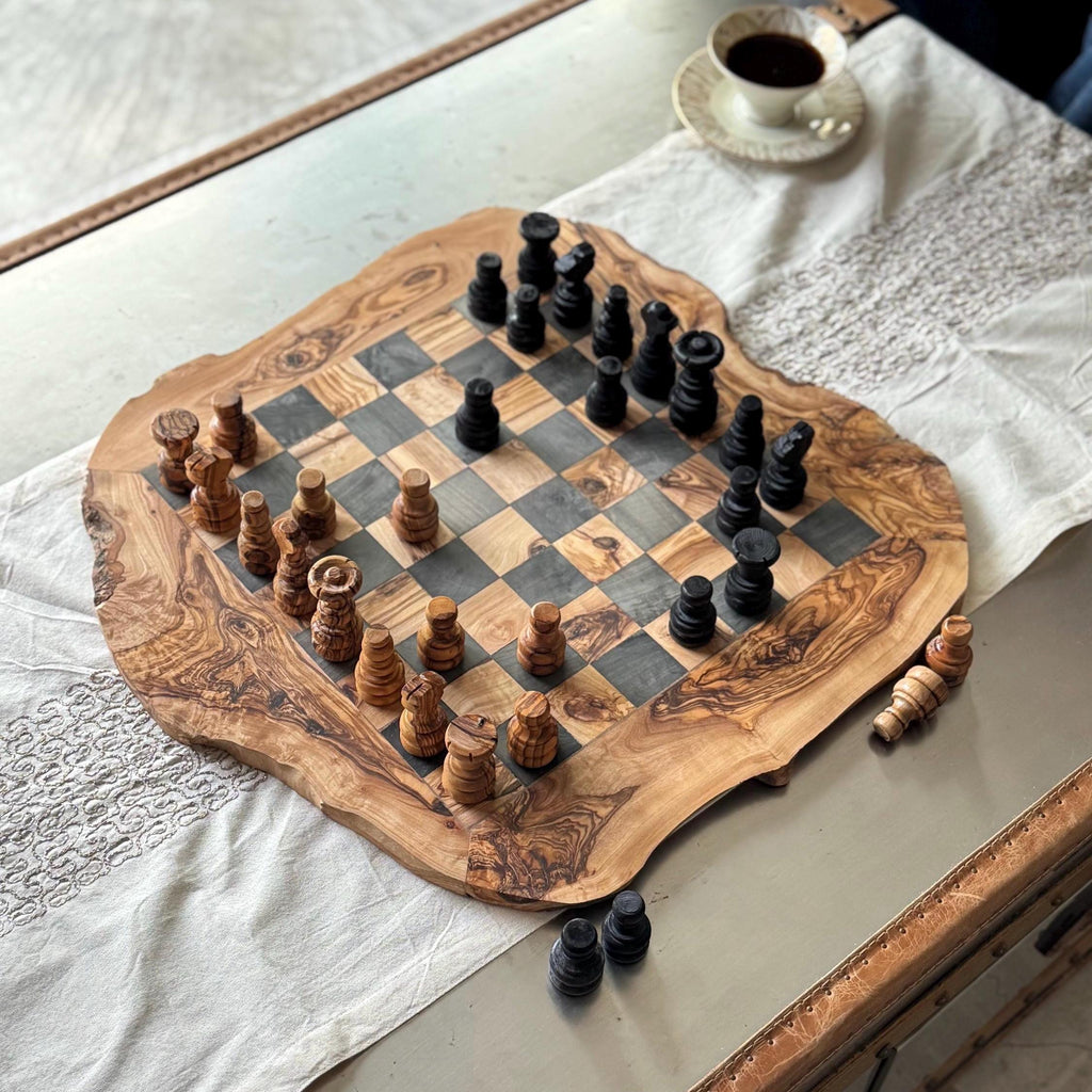 Handcrafted Olive Wood Chess Set: Artisan Board Game