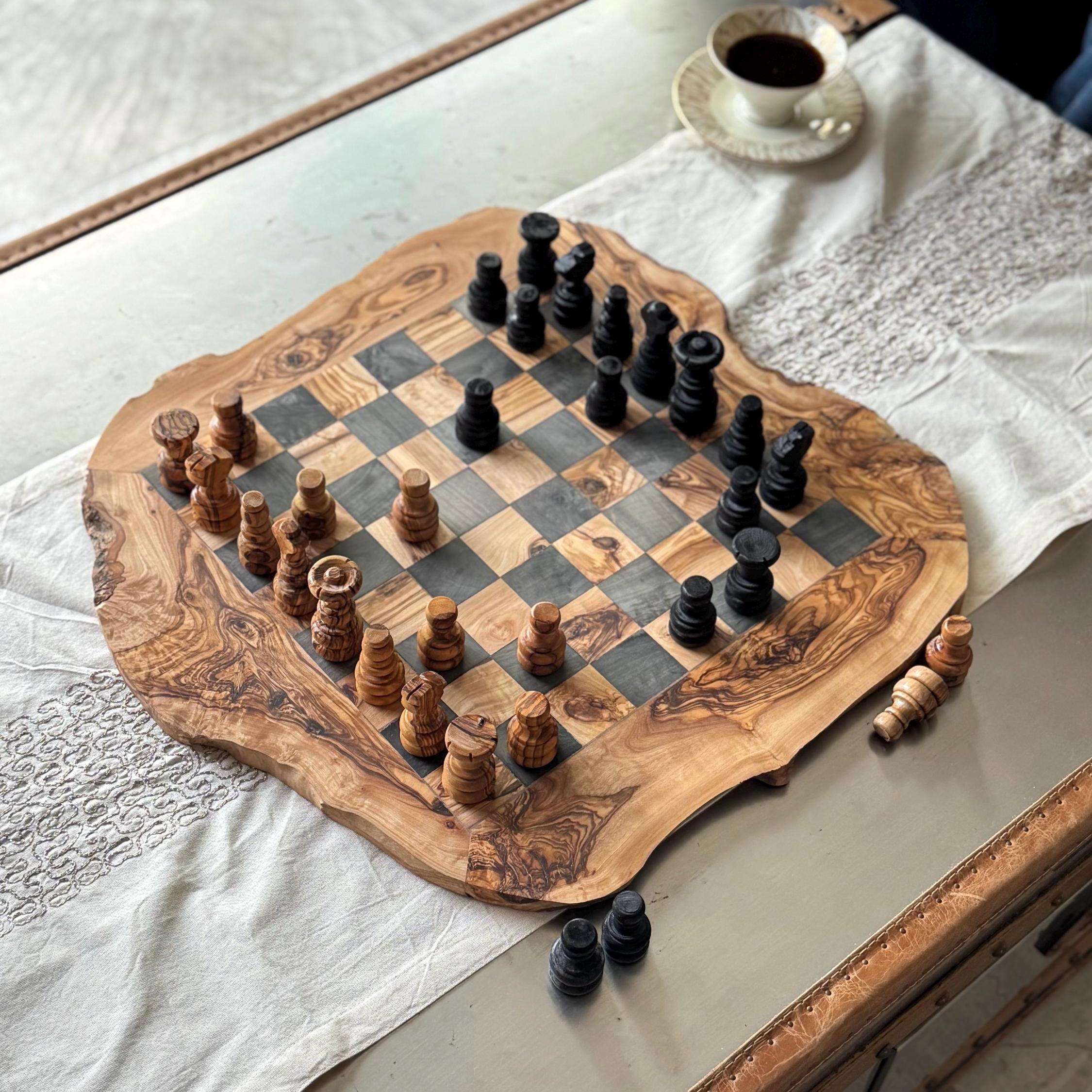Handcrafted Olive Wood Chess Set: Artisan Board Game