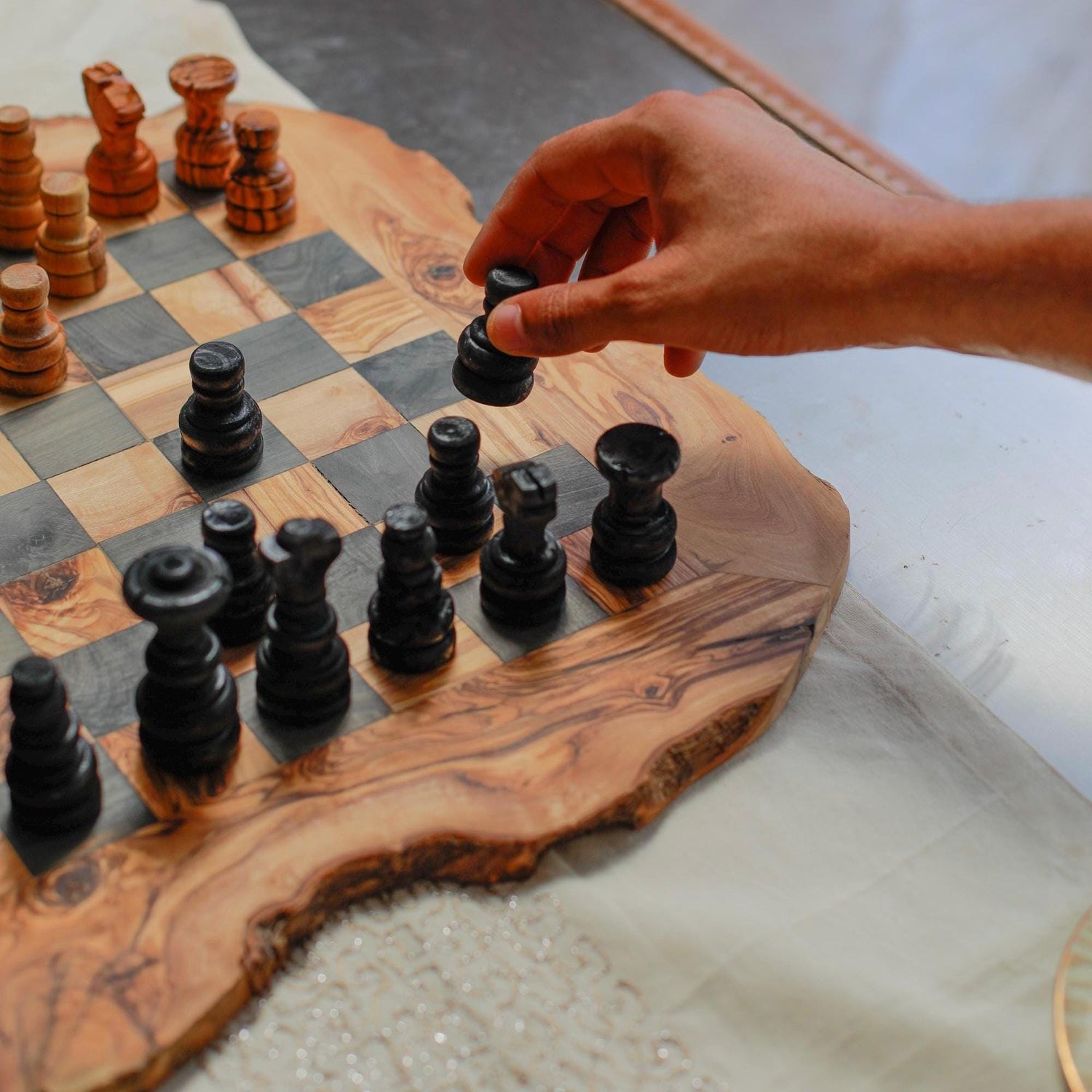 Handcrafted Olive Wood Chess Set: Artisan Board Game