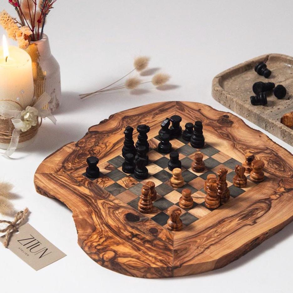 Handcrafted Olive Wood Chess Set: Artisan Board Game