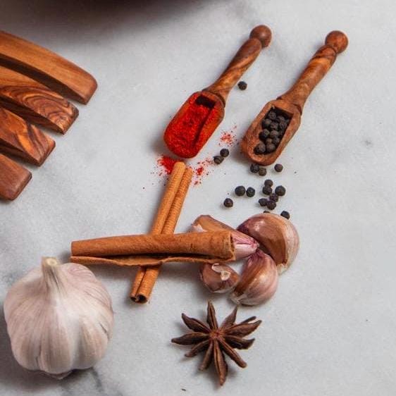 Set of 3 Olive Wood Scoops – Handmade Measuring Spoons, Rustic Spice & Coffee Scoops