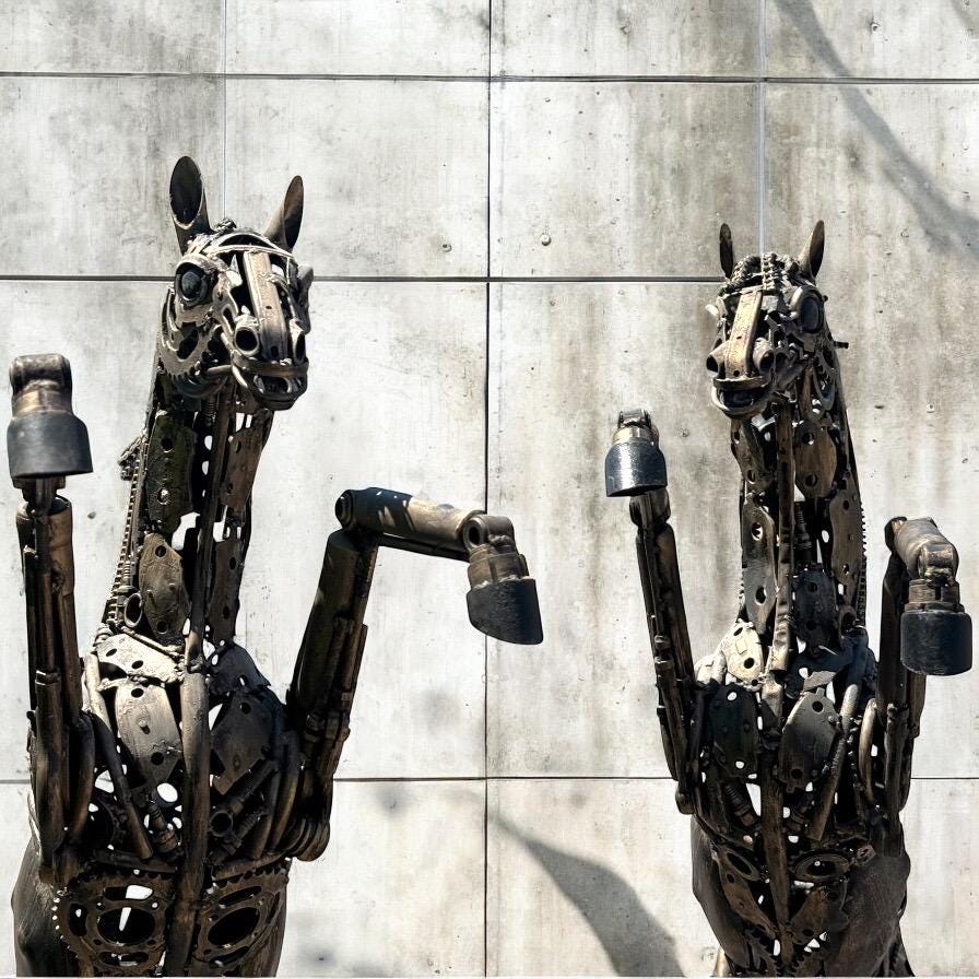 Handmade Recycled Metal Horse Sculpture: Industrial Equestrian Art