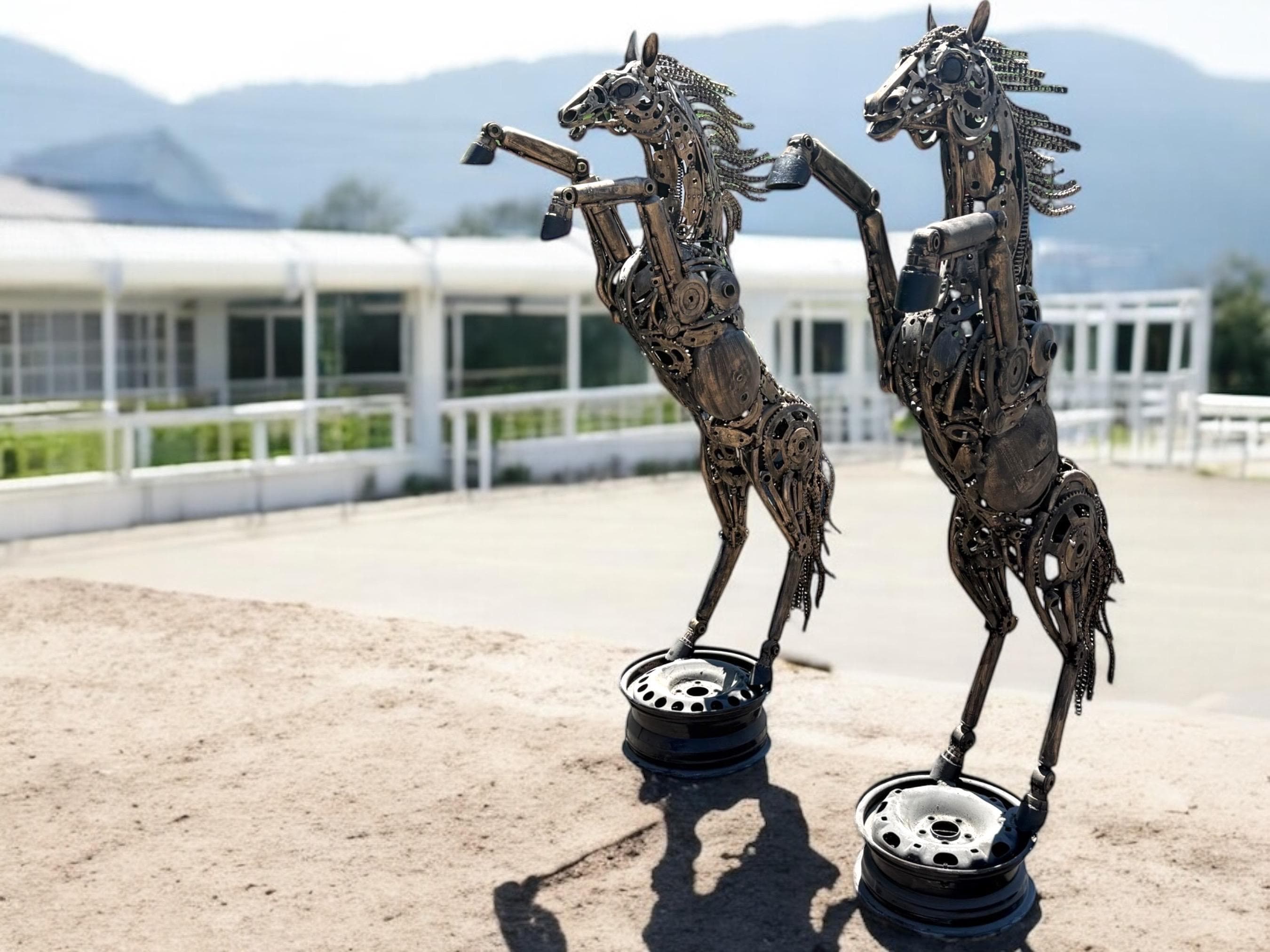 Handmade Recycled Metal Horse Sculpture: Industrial Equestrian Art