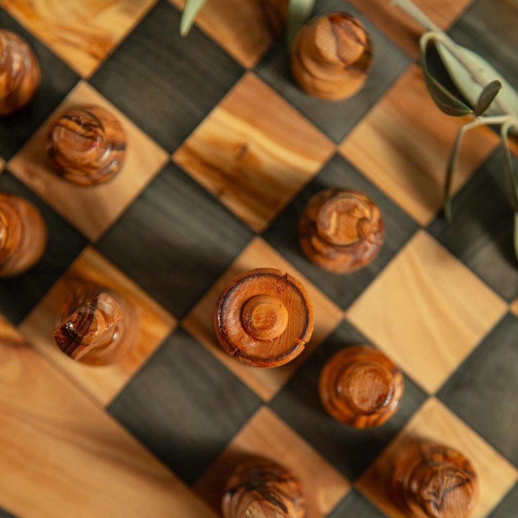 Handcrafted Olive Wood Chess Board - Rustic Natural Game Set - Artisan Gift from Tunisia