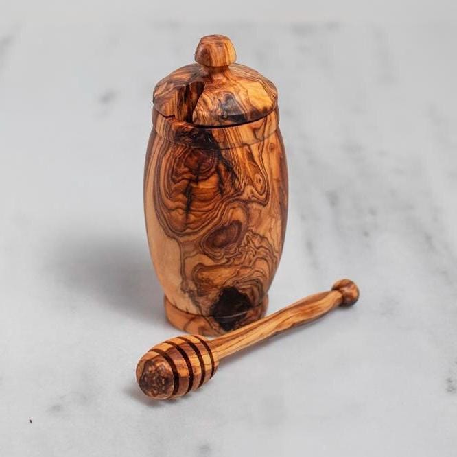 Olive Wood Honey Jar – Handcrafted Artisan Pot for Table and Home